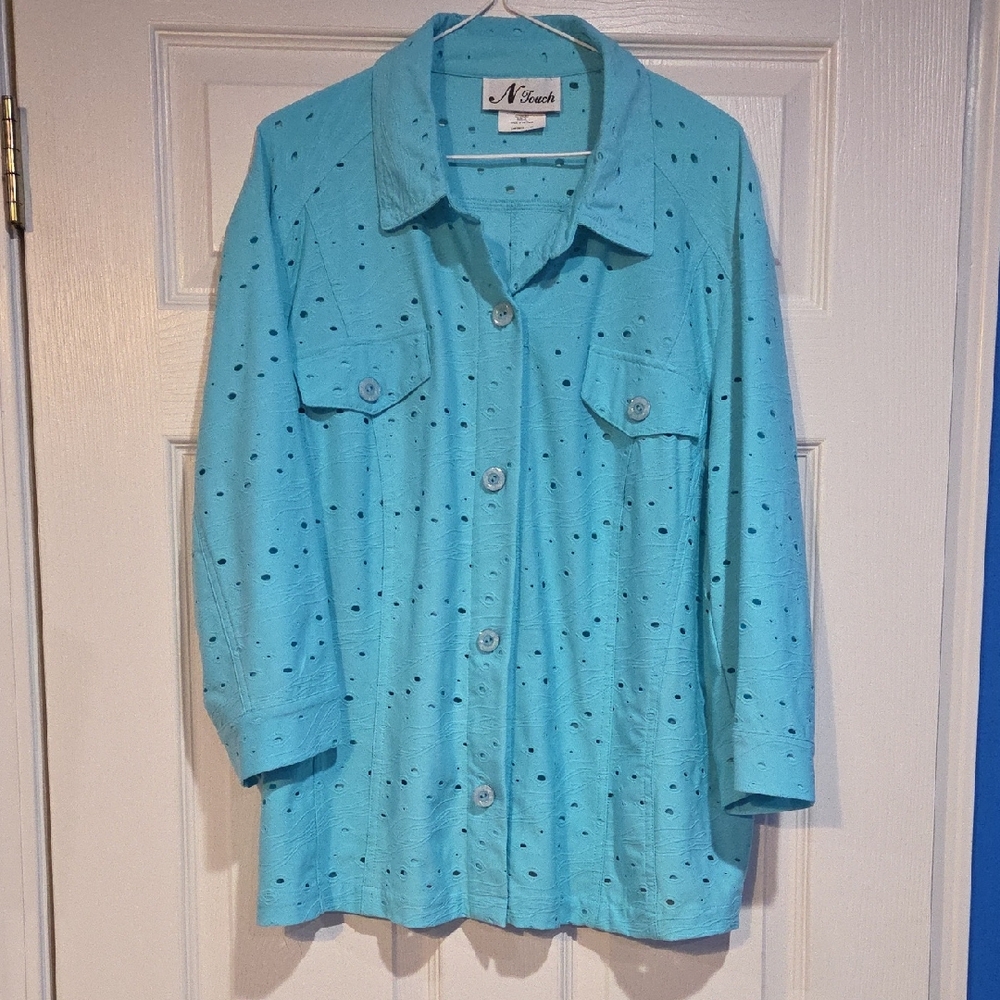 N Touch Women's Blue Button Down Shirt